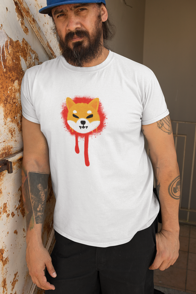 Shiba Inu inspirert crypto art t-shirt i hvit – limited edition unisex